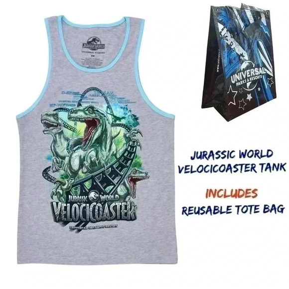Jurassic World Universal Studios Parks Velocicoaster Raptors Gray Tank Top Shirt - Picture 1 of 10
